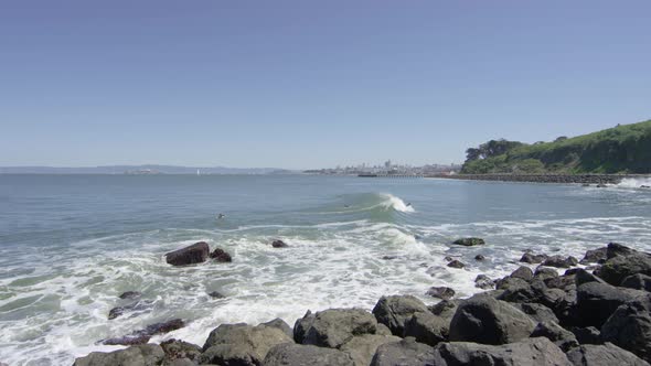 Waves splashing into rocks