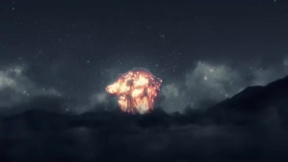 Nuclear Bomb Explosion In The Desert At Night