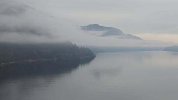 Canadian Nature View on the Pacific West Coast During Cloudy and Foggy Winter Day