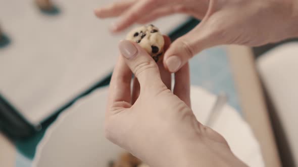 Female Hands Make Cookies From Dough Closeup