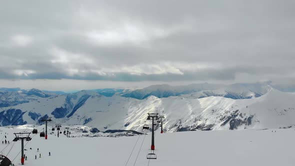 Cableway Lifting in Winter Ski Resort.