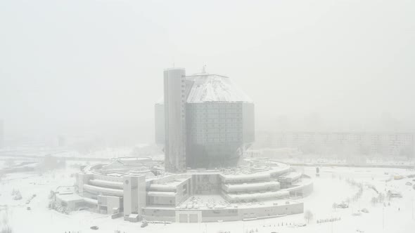 Top View of the Snowcovered National Library in Minsk