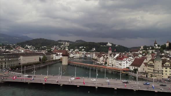 Aerial of Reuss and Historical Lucerne