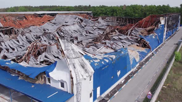 War in Ukraine  Destroyed Warehouse in Bucha