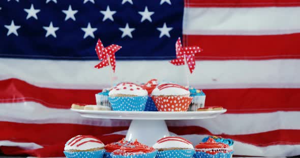 Close-up of decorated cupcakes with 4th july theme