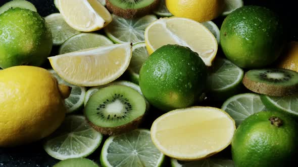 Variety of Citrus Fruits Including Lemons Limes Kiwi