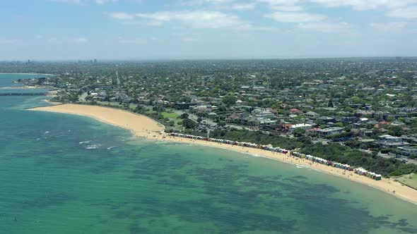 Dendy Street Beach in Melbourne Seen From the Air with the Melbourne Skyline