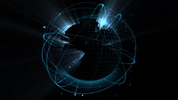 digital globe presented as hologram radiating light effect