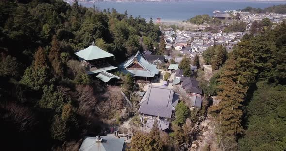 Drone Footage of Buddhist Temples on Miyajima Island Japan