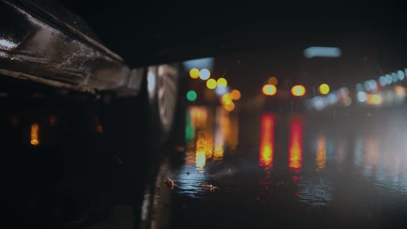 Young Man Drops the Cigarette on the Wet Asphalt