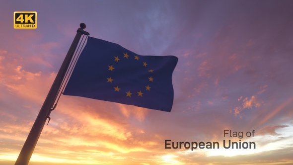 EU Flag on a Flagpole V3 - 4K