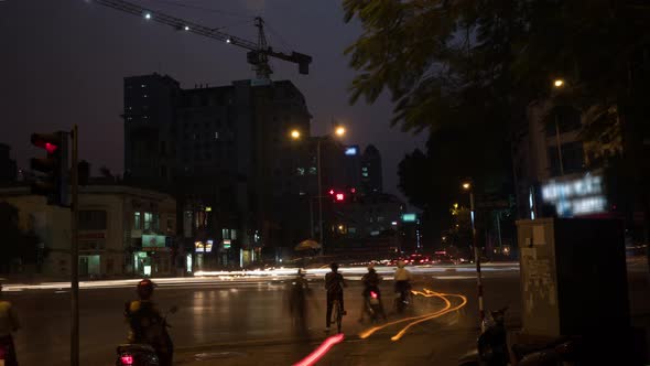 Time Lapse Shot of Intersection at Night, Hanoi, Vietnam.