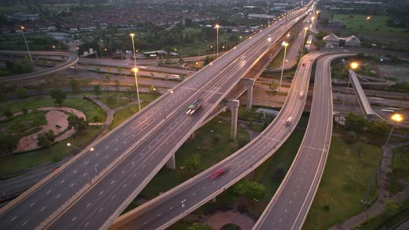 4K : Aerial time lapse in motion drone shot of freeway and interstate traffic