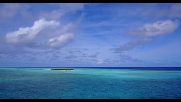 Aerial top down scenery of marine sea view beach wildlife by blue sea and white sandy background of 