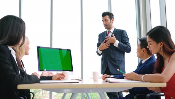 Business People in the Conference Room with Green Screen