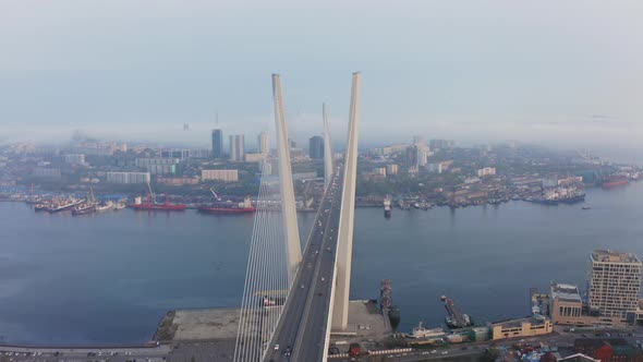 Beautiful Aerial View From a Drone of a Golden Bridge