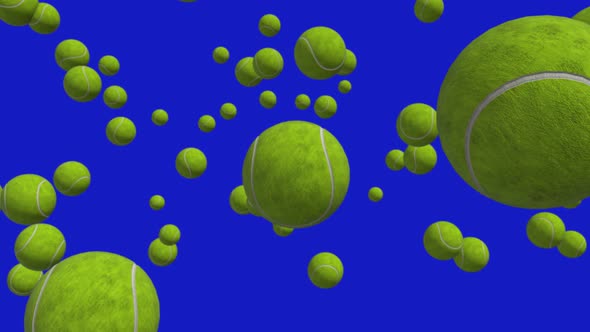 4K Tennis Balls Blue Screen Background Seamless Loop V2