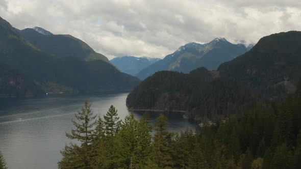 Aerial View of Indian Arm Mountains and Canadian Nature Landscape