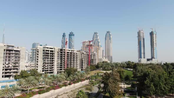 High Angle Drone Footage of Dubai Marina and the Construction Site