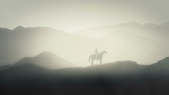 Native Indian Warrior Sitting on His Horse On A Mountain