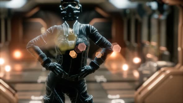 Steampunk Woman in Futuristic Space Ship alt