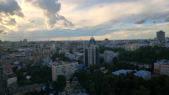 Time lapse Clouds Over City. Kiev City At Sunset. Ukraine City Skyline Sunset. Sunset Timelapse.