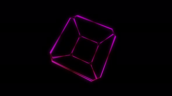 Futuristic Neon 3d Cube Rotates on a Dark Background