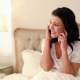 Beautiful Brunette Sitting In Bed Talking - VideoHive Item for Sale