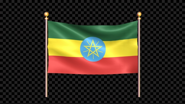 Flag Of Ethiopia Waving In Double Pole Looped