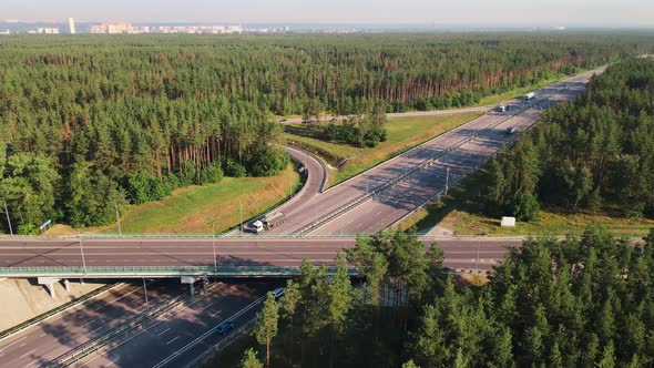 Highway Multilevel Interchange Road with Moving Cars