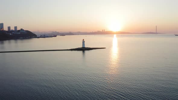 Drone View of the Old Tokarevsky Lighthouse at Dawn