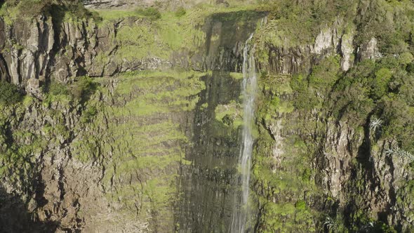 Aerial View of waterfall in Terceira Pico, Azores, Portugal.