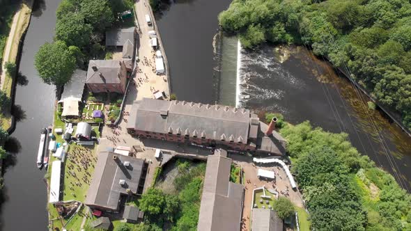 Aerial footage of The Made in Leeds Festival located at the Thwaite Mills in Leeds in the UK