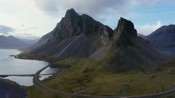 Flying From the Eystrahorn Mountains and Above the Ring Road in Iceland