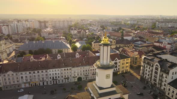 Aerial View of Historic Center of IvanoFrankivsk City with Old European Architecture