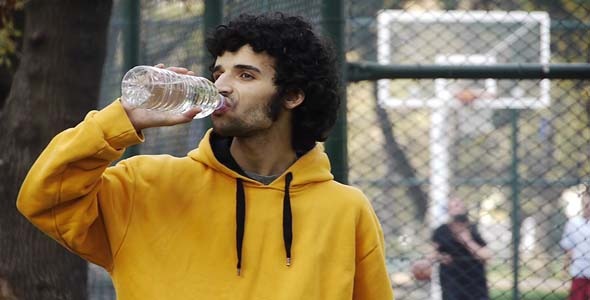 Man Play Basketball Streetball Drink Water