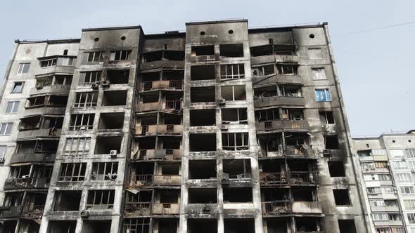 War in Ukraine  Burnt and Destroyed House in Kyiv