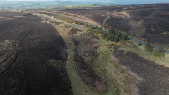 Aerial View Of Countryside Landscape And Highway In Goathland. North York Moors National Park In Yor