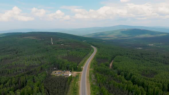 4K Drone Video of Elliott Highway through White Mountains near Fox, Alaska on Summer Day