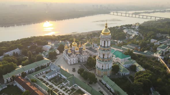 Kyiv-Pechersk Lavra in the Morning at Sunrise, Ukraine, Aerial View