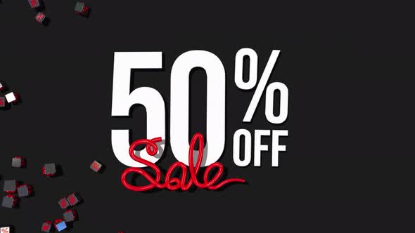 50% OFF 3D Rendering with Shiny and Metal Materials, Special Sale Offer Background, Shopping Event