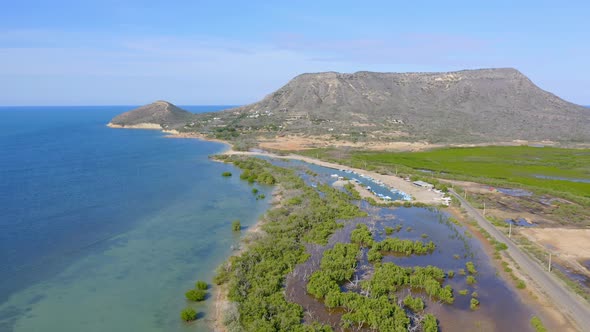 Magnificent View Of Island and Mangroves in Monte Cristi, Dominican Republic - aerial shot