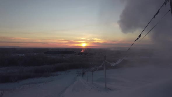 A Snow Cannon at the Ski Resort at Dawn