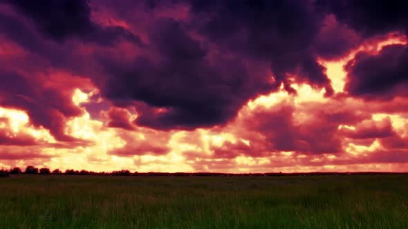 4K green field and cloudy sky