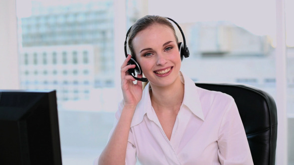 Happy Call Center Agent Working