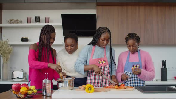 United African American Family Cooking in Domestic Kitchen