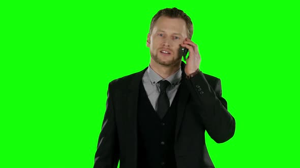 Businessman Cell Phone. Green Screen