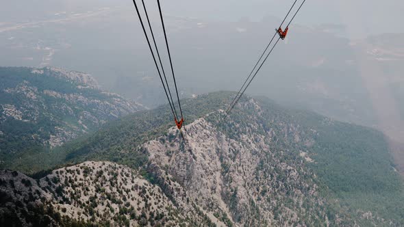 Funicular the Cabin Moves Downward on Ropes