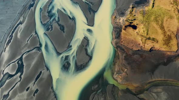 Aerial View of a Glacial River System in the South of Iceland