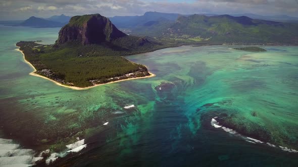 Aerial view of Lemorne Brabant and coral reefs in Mauritius.